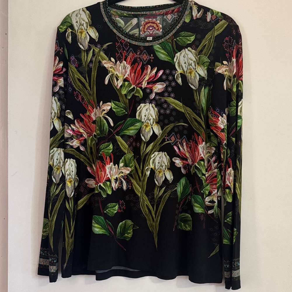 Johnny Was Black Multicolor Floral Blouse